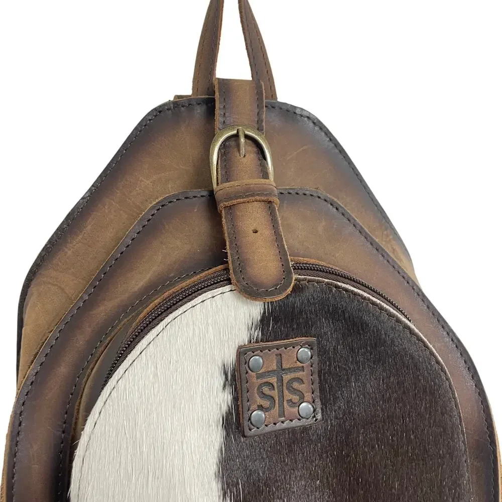 STS Ranchwear Brown Leather & Black-White Cowhide Backpack